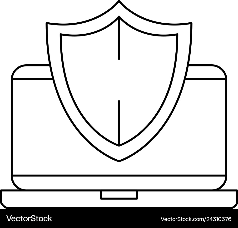 Laptop computer with shield Vector Image