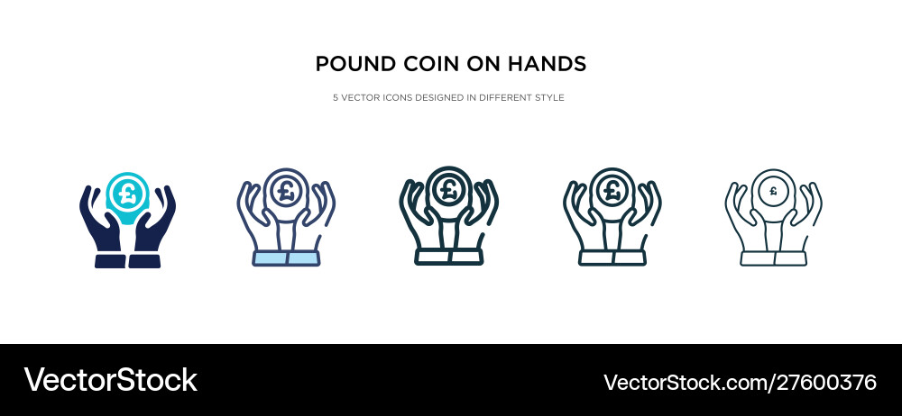 Pound coin on hands icon in different style two Pound coin on hands icon in different style two Vector Image