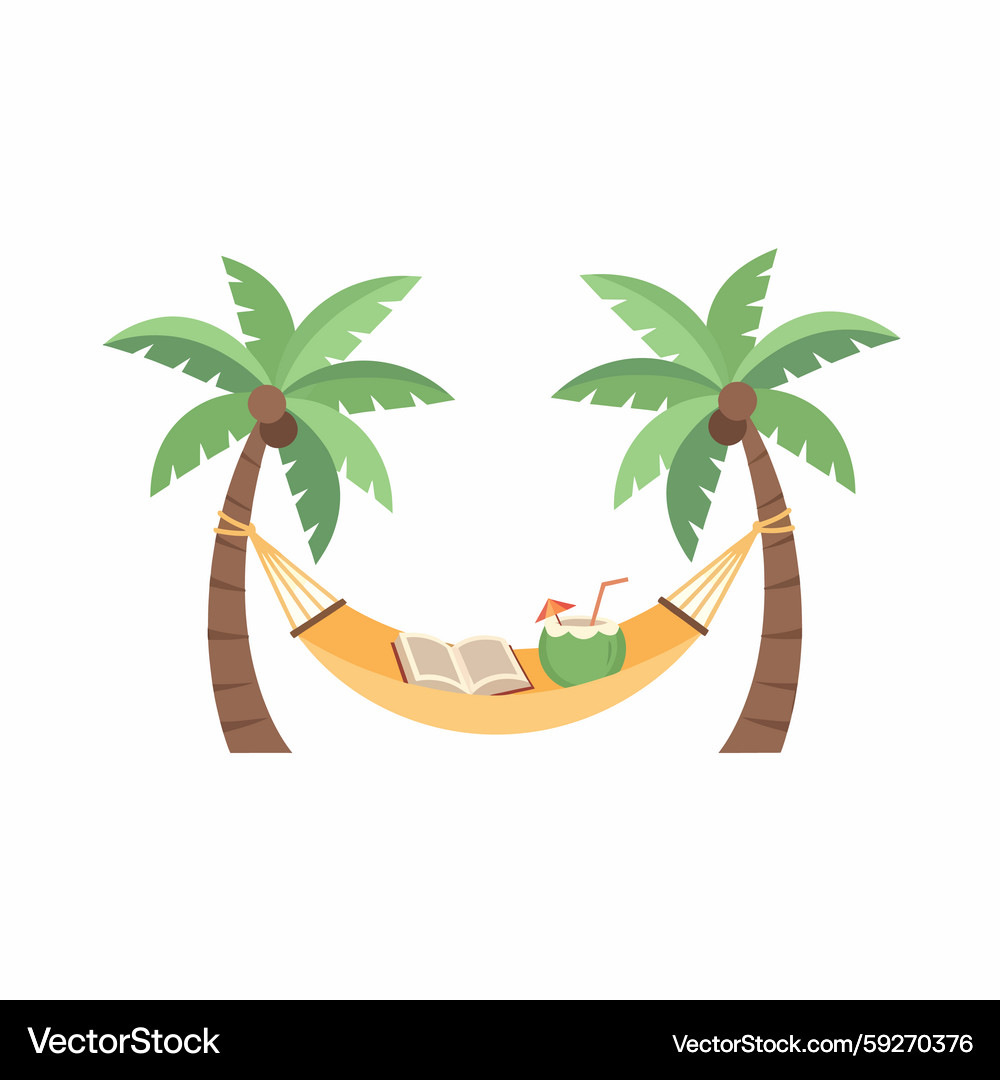 Relaxing Palm Hammock with Coconut Drink – Royalty-Free Vector | VectorStock, image size:1000x1080