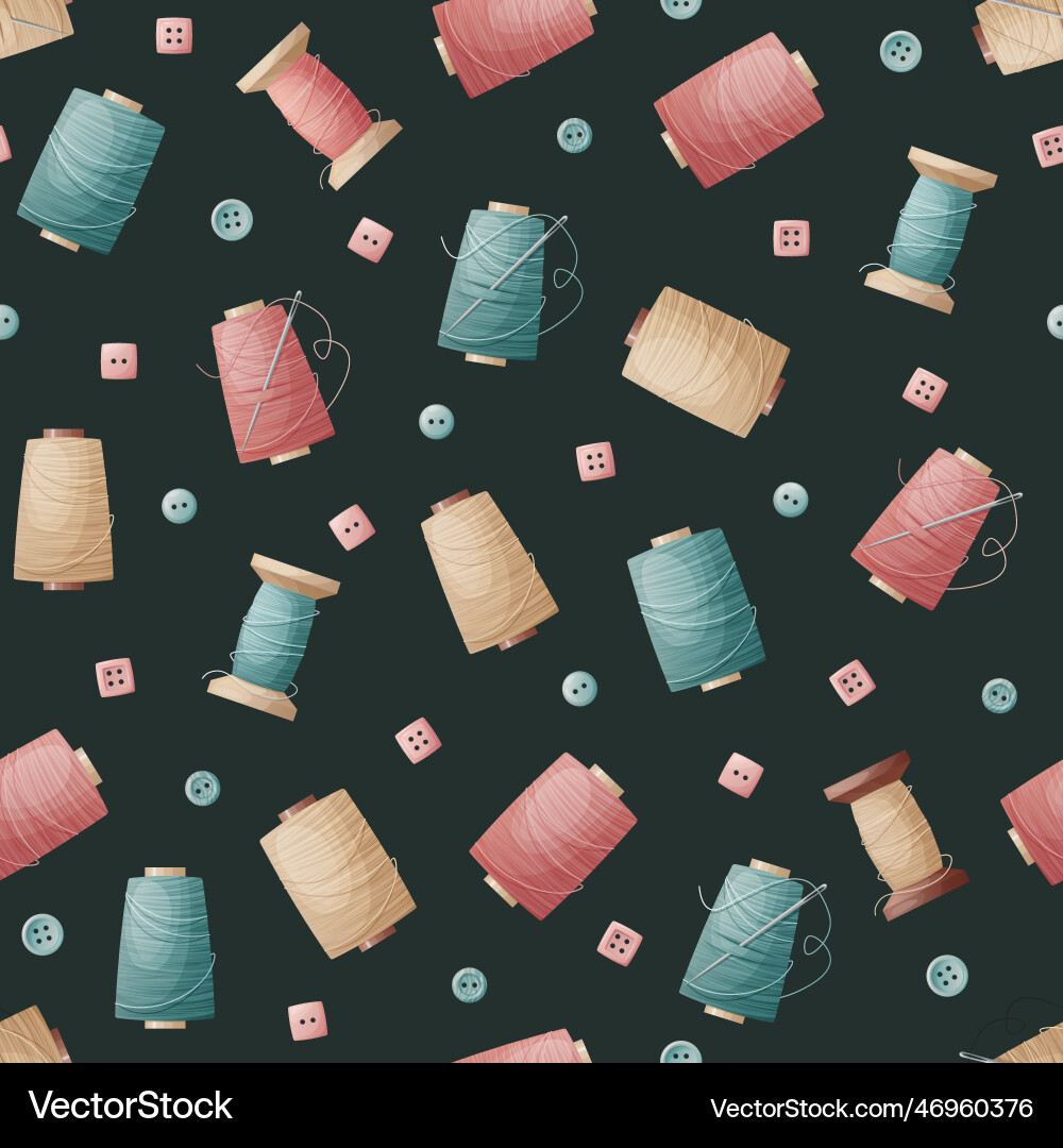Seamless pattern with sewing threads and buttons Seamless pattern with sewing threads and buttons vector image