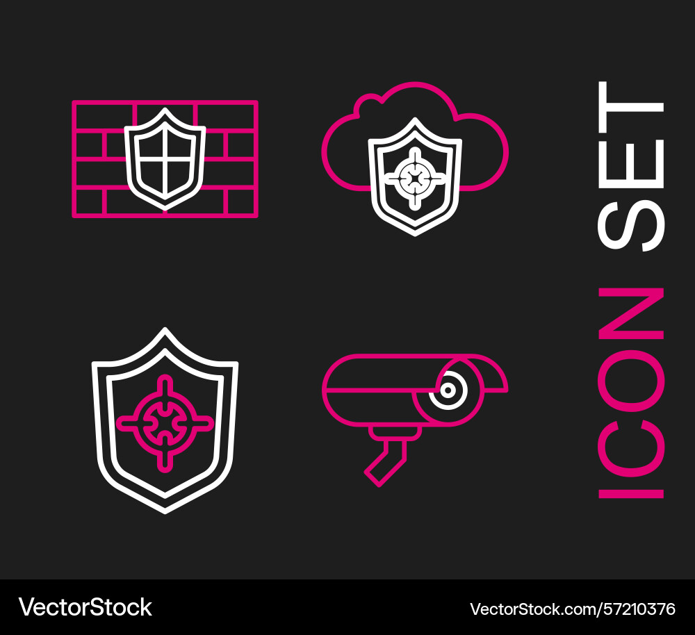 Set line security camera shield cloud Set line security camera shield cloud vector image
