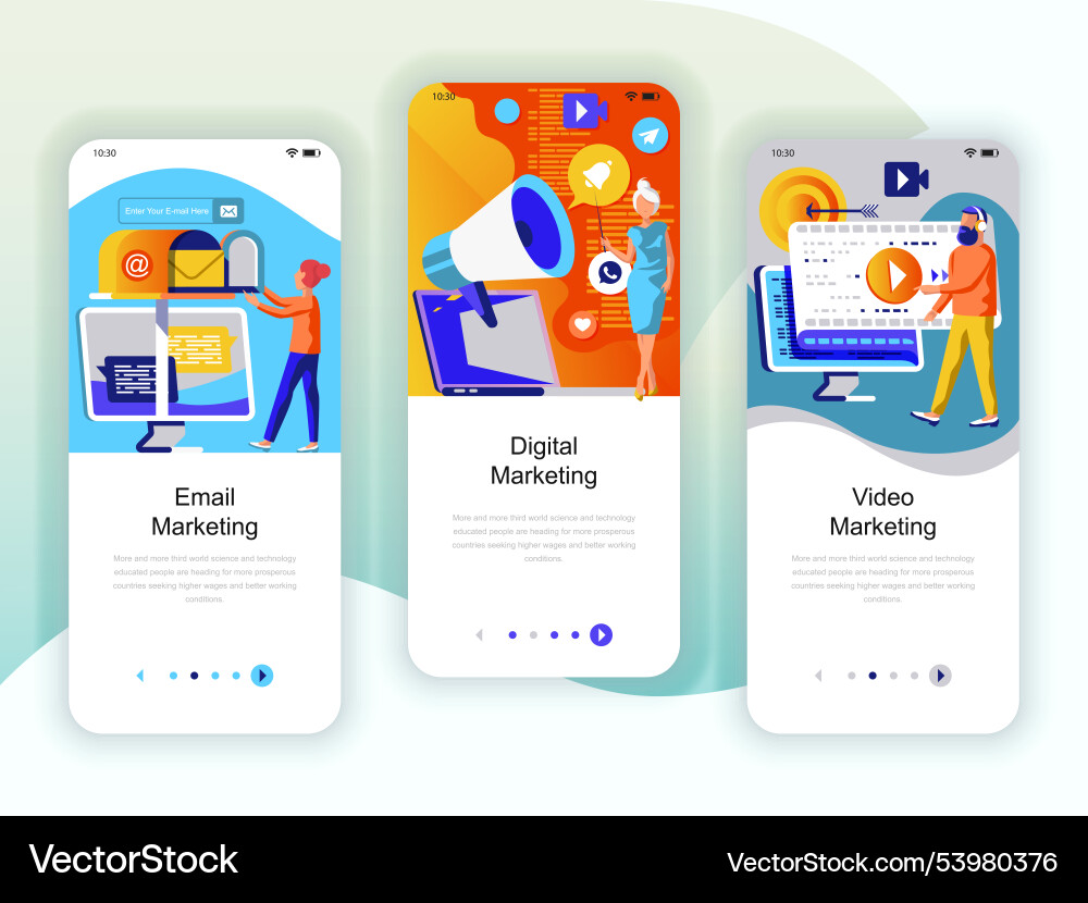 Set of onboarding screens user interface kit Set of onboarding screens user interface kit vector image