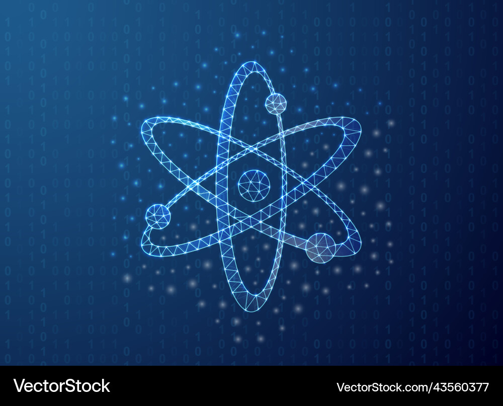 Atom polygonal symbol with binary code background Atom polygonal symbol with binary code background vector image