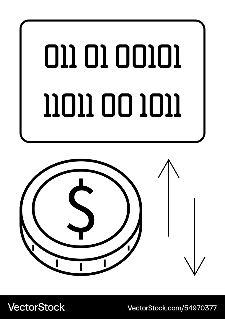 Binary code coin with dollar sign and arrows Vector Image