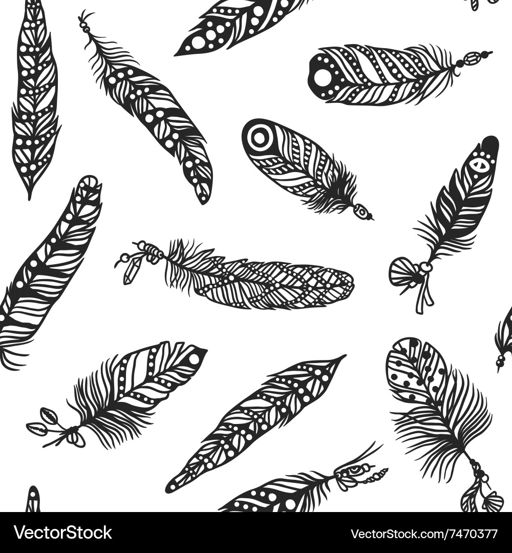 Boho Feather Seamless Pattern vector image