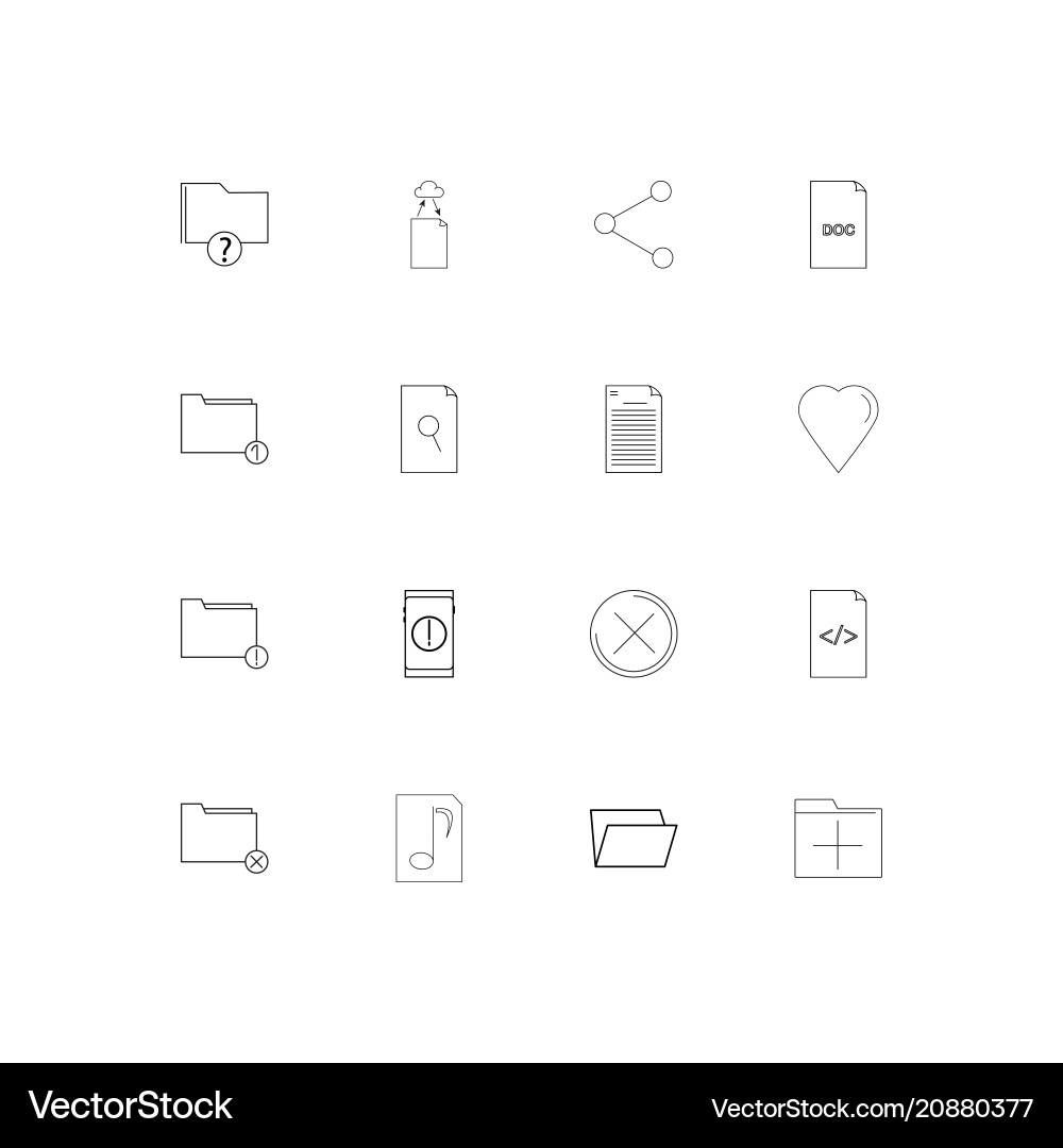 Files and folders sign linear thin icons set vector image