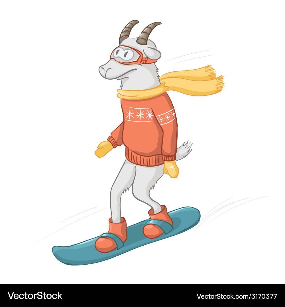 Goat on a snowboard isolated object vector image