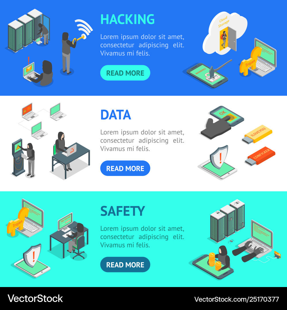 Hacker Attack Isometric Banner Set vector image