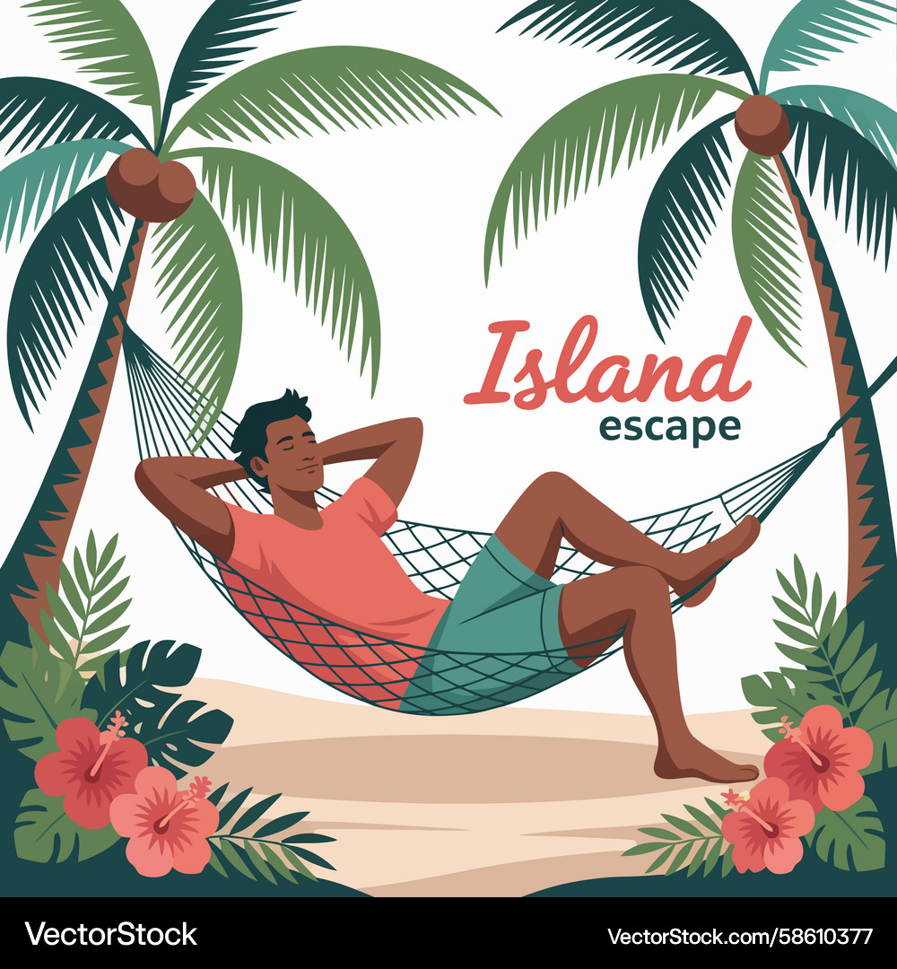 Man relaxing in hammock under palm trees Vector Image