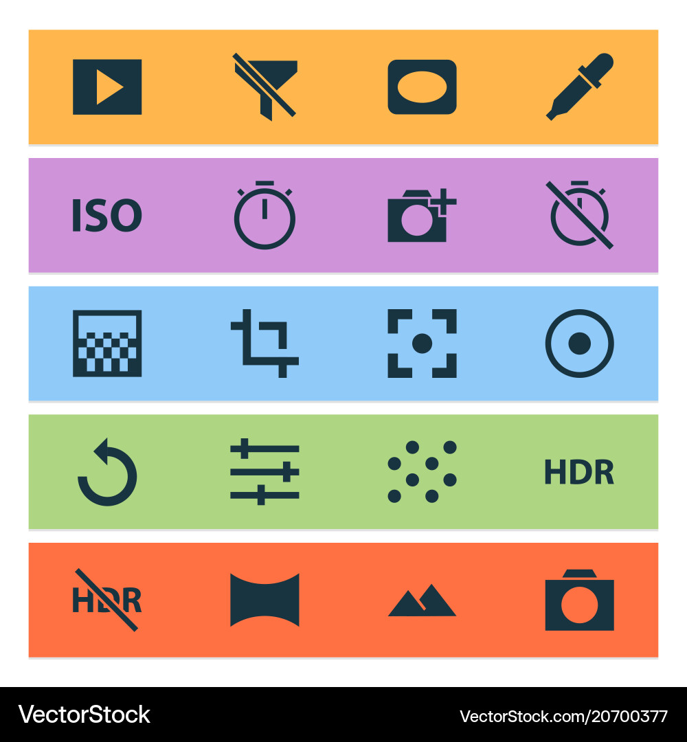 Photo icons set with photographing pattern tune Photo icons set with photographing pattern tune vector image