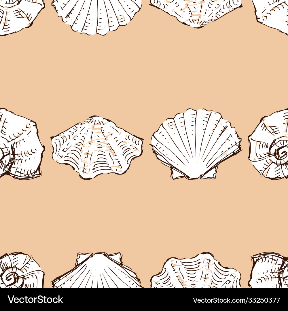 Seamless pattern sketches various seashells Vector Image