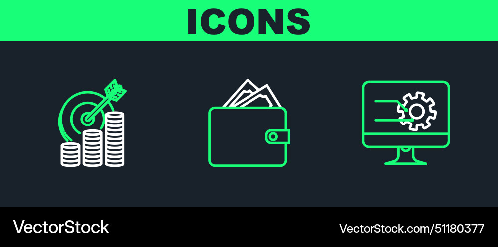 Set line computer monitor with graph chart target Vector Image