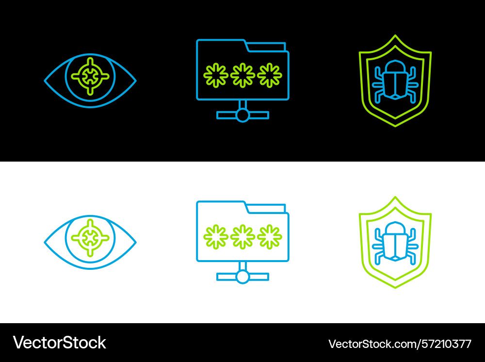 Set line system bug eye scan and folder Set line system bug eye scan and folder vector image
