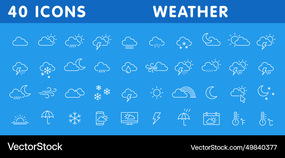 Set of 40 weather web icons in line style Vector Image