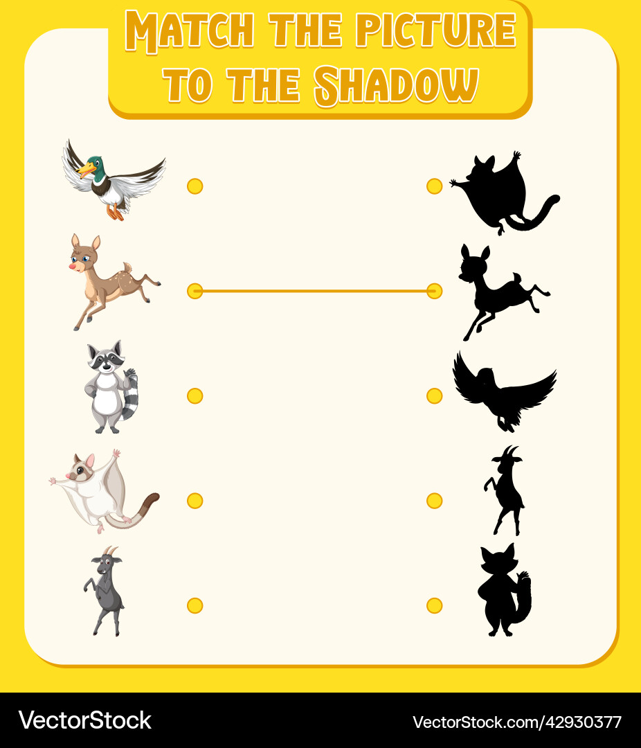 Shadow matching game template Shadow matching game template vector image