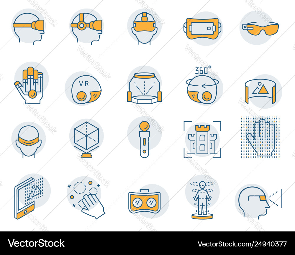 Virtual reality icon set in thin line style Virtual reality icon set in thin line style vector image