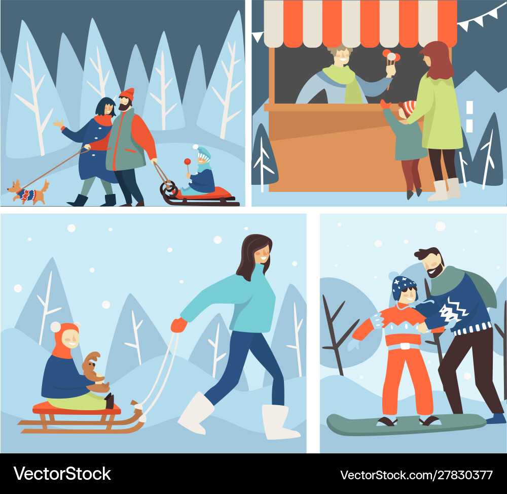 Weihnachtsferien und Winterzeit Winterfamilie Weihnachtsferien und Winterzeit Winterfamilie vektorbild