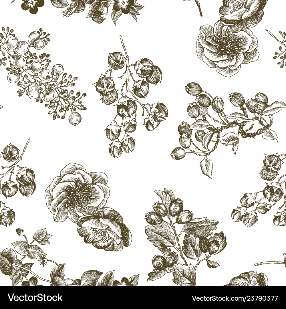 Wild flowers blossom branch seamless pattern Wild flowers blossom branch seamless pattern vector image