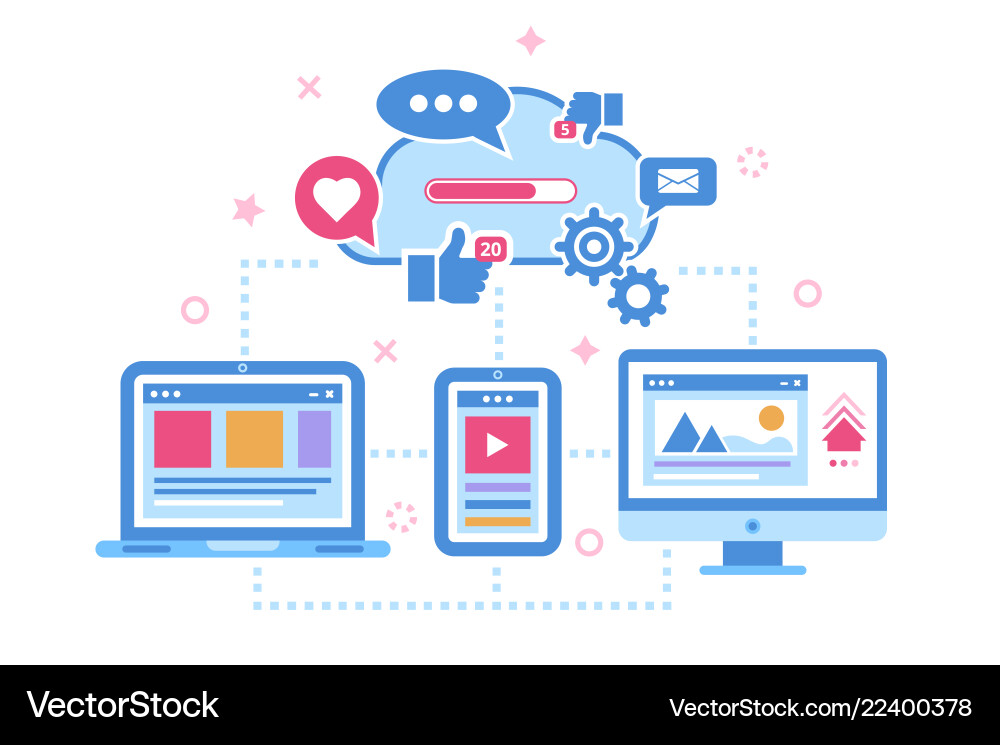 Device synchronization cloud storage data concept Device synchronization cloud storage data concept vector image
