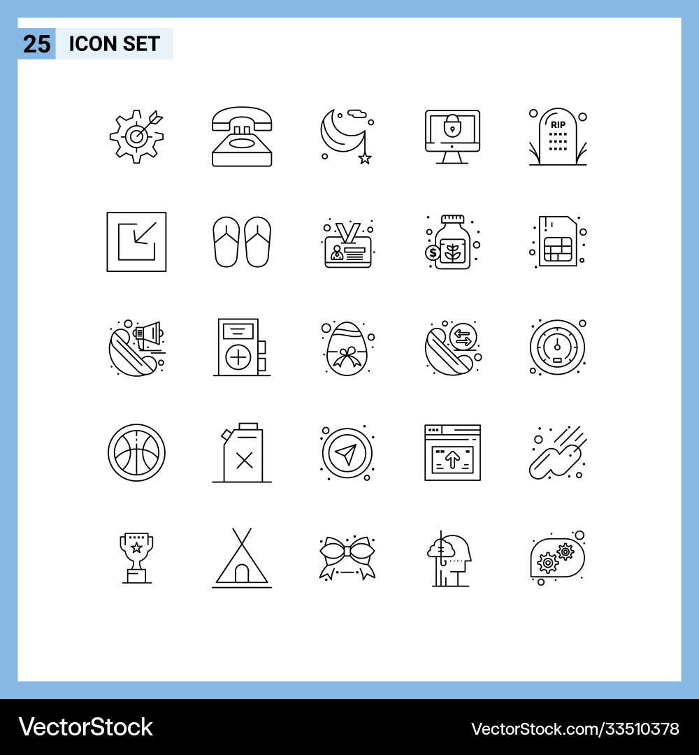 Group 25 modern lines set for lock computer Vector Image