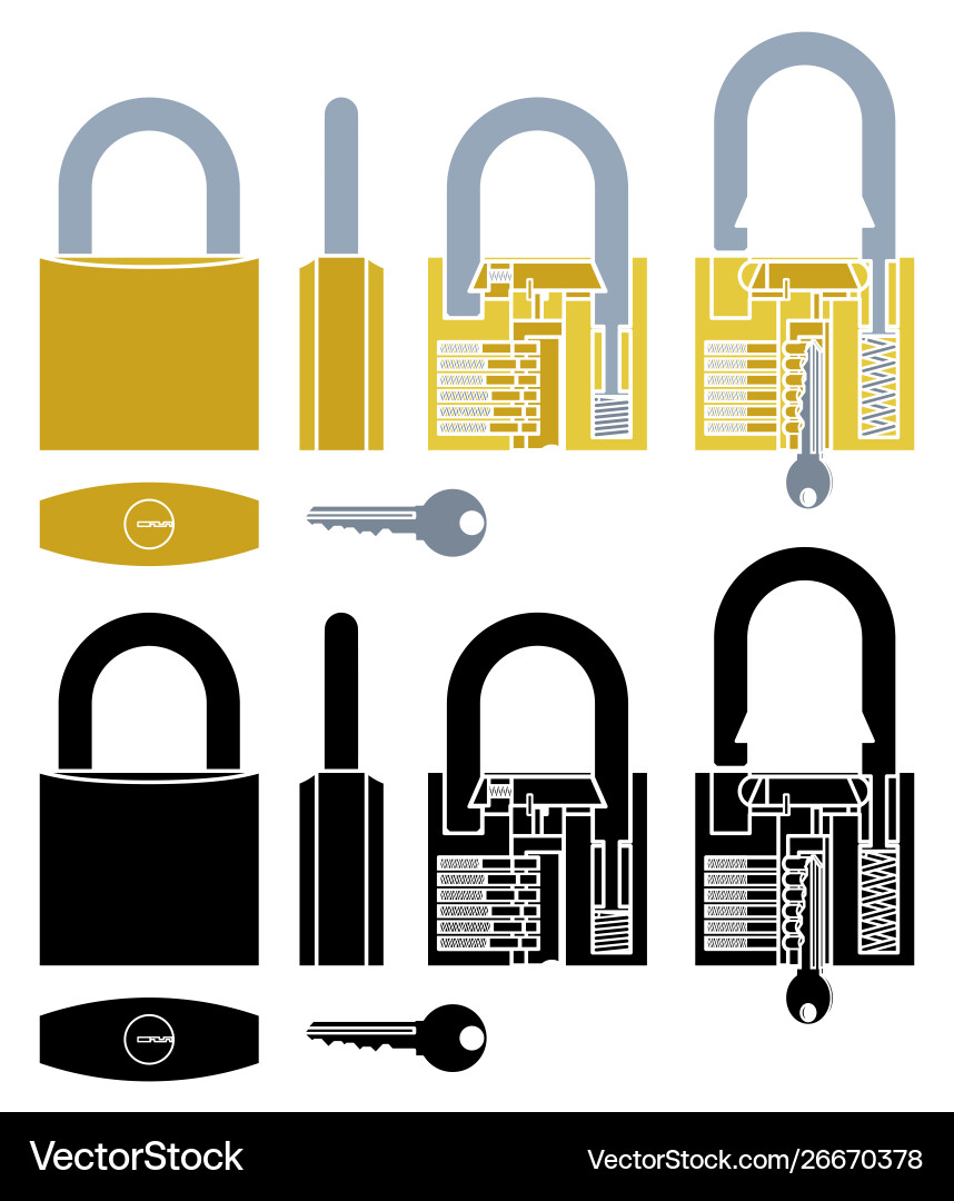 Padlock mechanism working colored and without Padlock mechanism working colored and without vector image