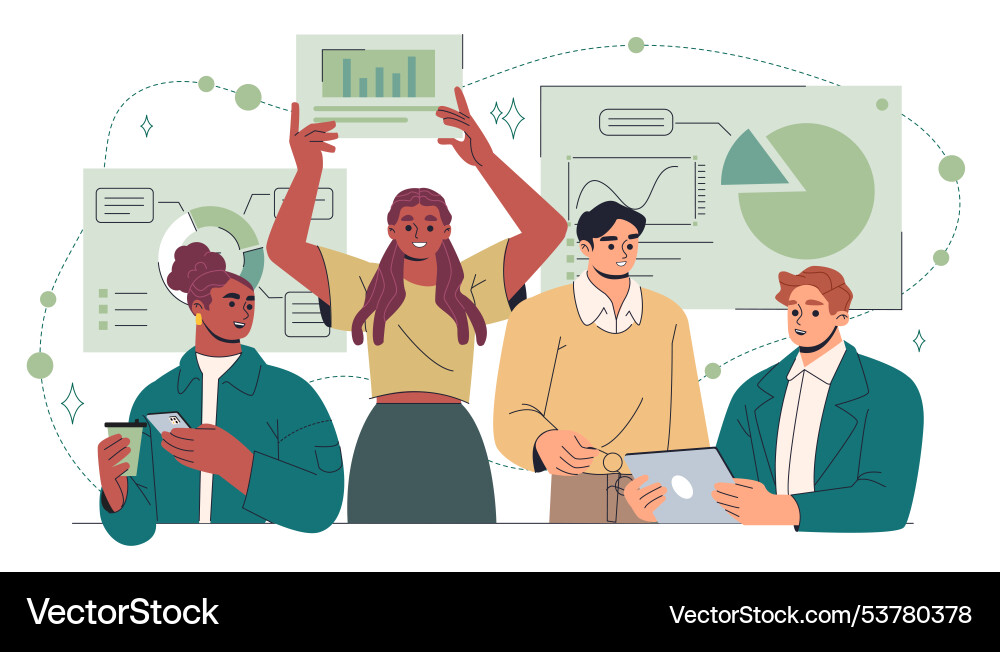 People working together men and women with graphs Vector Image