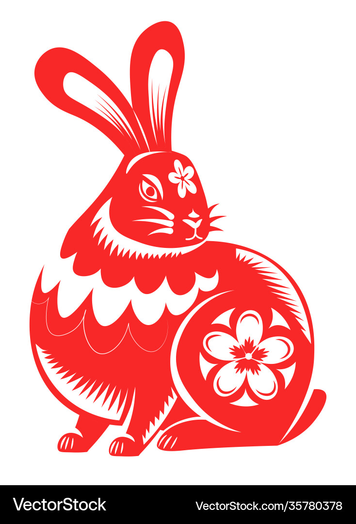 Rabbit or hare with flowers chinese horoscope Rabbit or hare with flowers chinese horoscope vector image