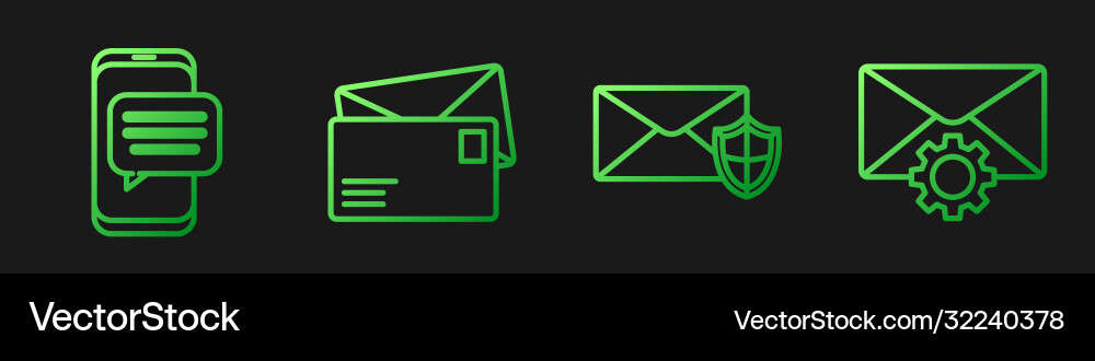 Set line envelope with shield chat messages Set line envelope with shield chat messages vector image