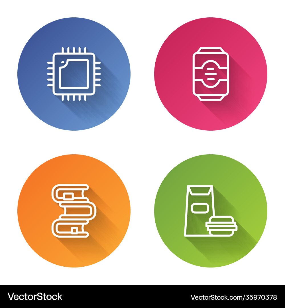 Set line processor with cpu energy drink book Set line processor with cpu energy drink book Vector Image