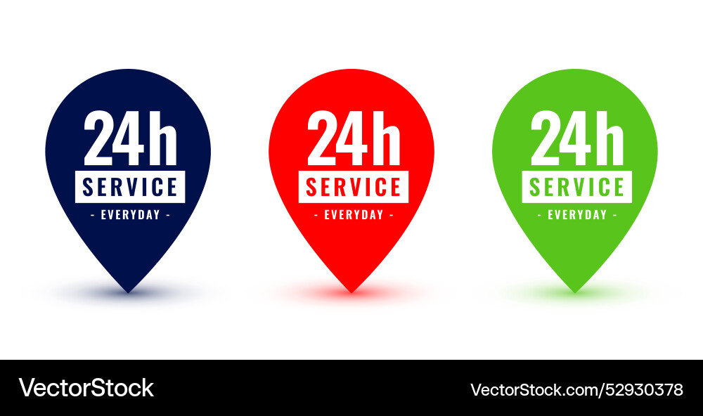 Set of 24 hours open service concept label Vector Image