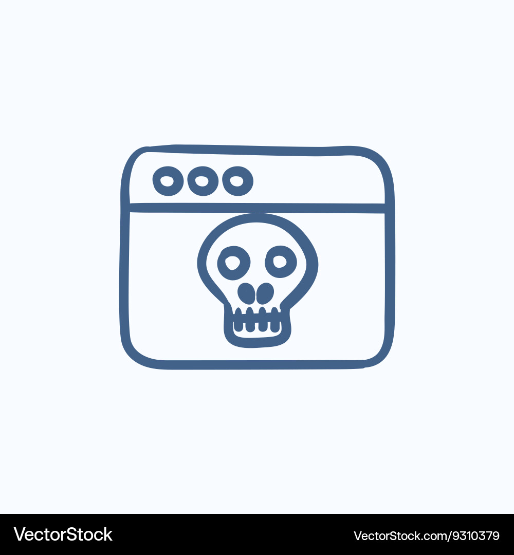 Browser window with skull sketch icon vector image