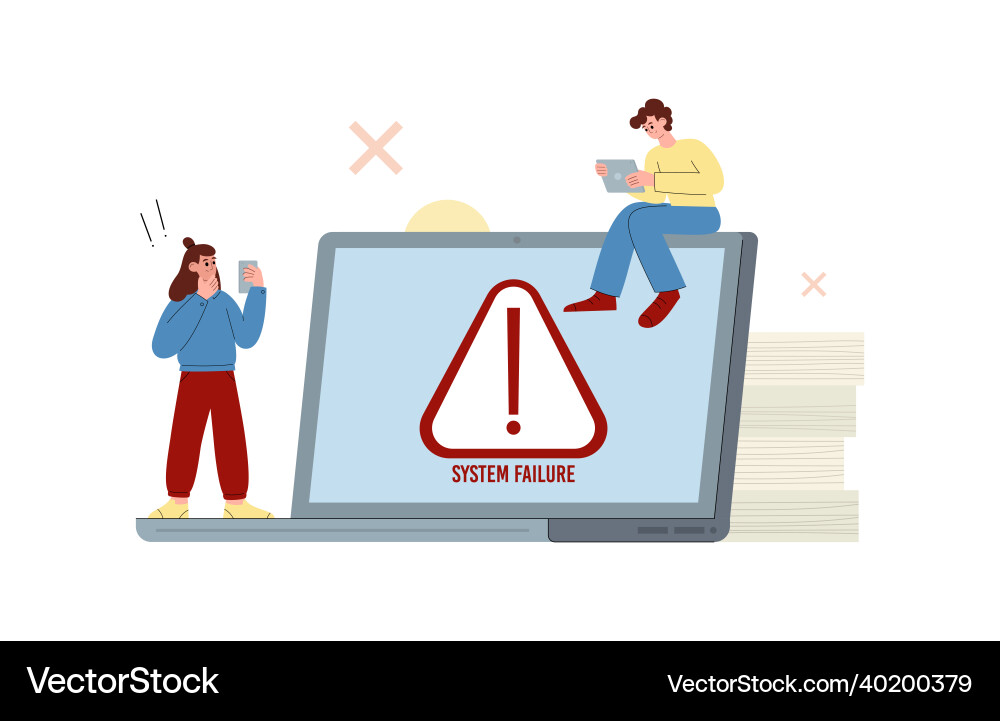 Laptop operating system failure alert on screen Laptop operating system failure alert on screen vector image