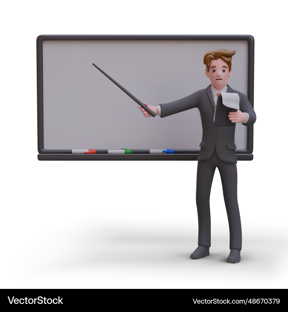 Man points to empty blackboard and reads text from Man points to empty blackboard and reads text from Vector Image