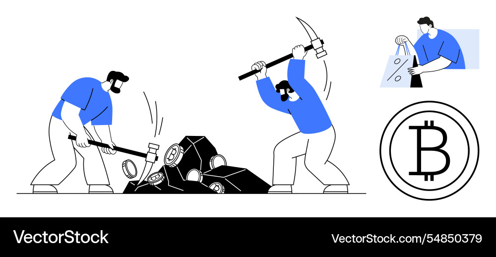 Miners extracting bitcoin with tools Miners extracting bitcoin with tools vector image