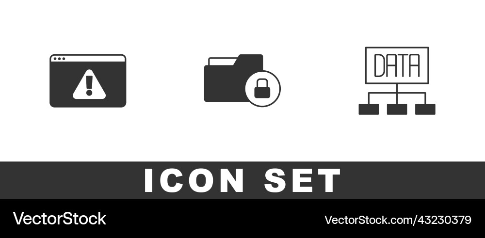 Set browser with exclamation mark folder and lock Set browser with exclamation mark folder and lock vector image