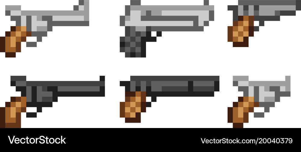 Set of weapon icons in pixel style vector image