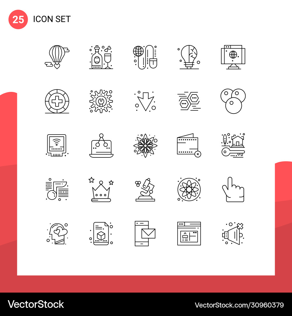 User interface pack 25 basic lines computer Vector Image