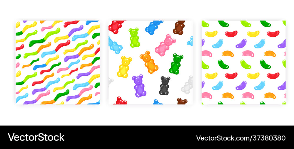 3 gummy bear jelly worms and beans sweet candy 3 gummy bear jelly worms and beans sweet candy vector image