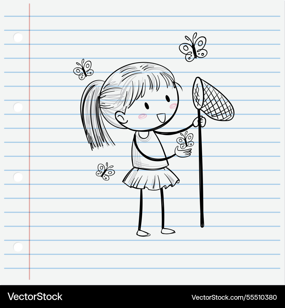A child joyfully catching butterflies with net A child joyfully catching butterflies with net Vector Image