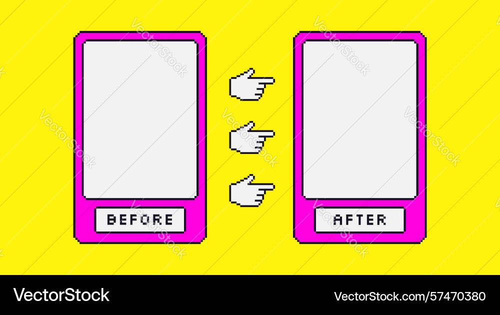 Before and after pixel game template rectangle Before and after pixel game template rectangle vector image