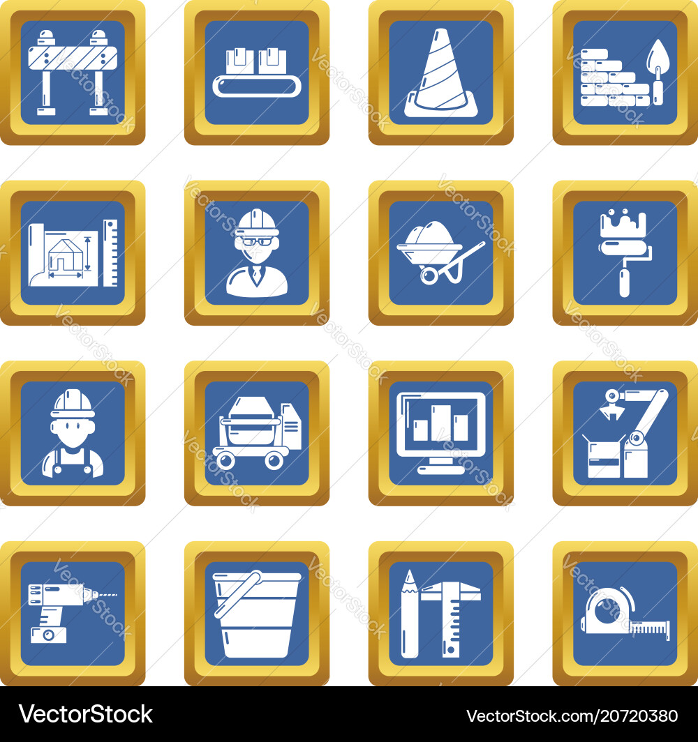 Building process icons set blue square Building process icons set blue square vector image