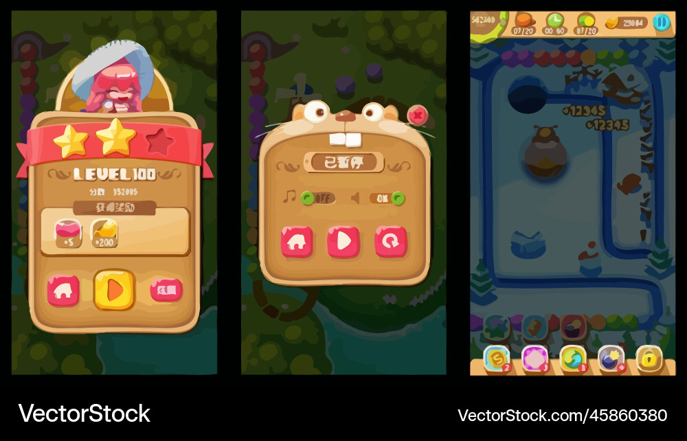 Complete set of level button game ui pop-up icon Vector Image