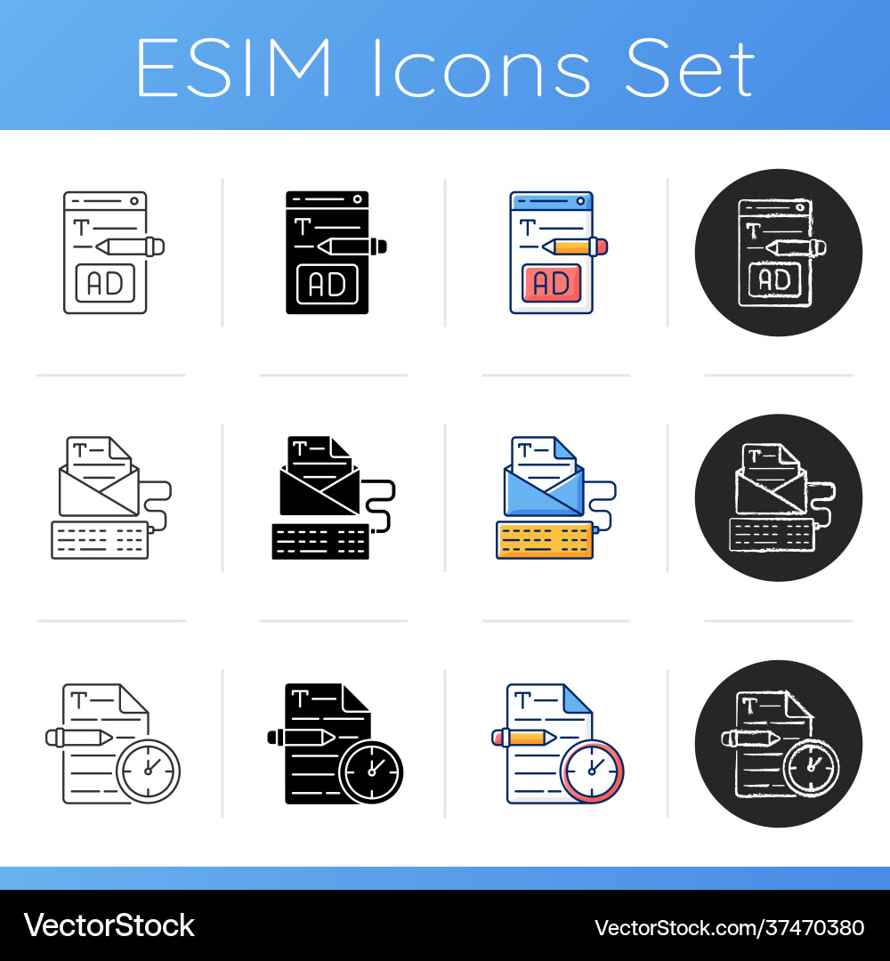 Copywriting services icons set Copywriting services icons set vector image