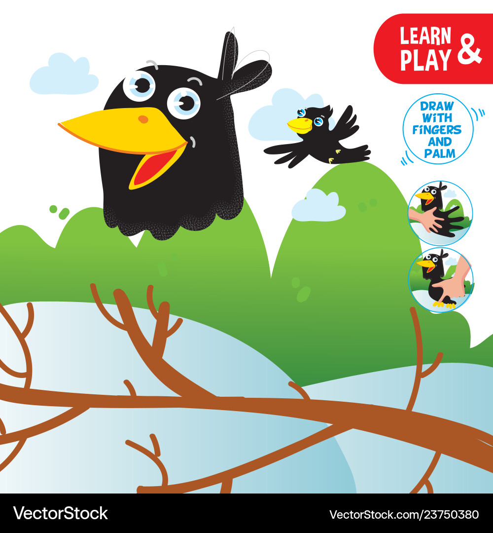 Finger Zeichnung Spiel crow druckbares Arbeitsblatt Finger Zeichnung Spiel crow druckbares Arbeitsblatt vektorbild