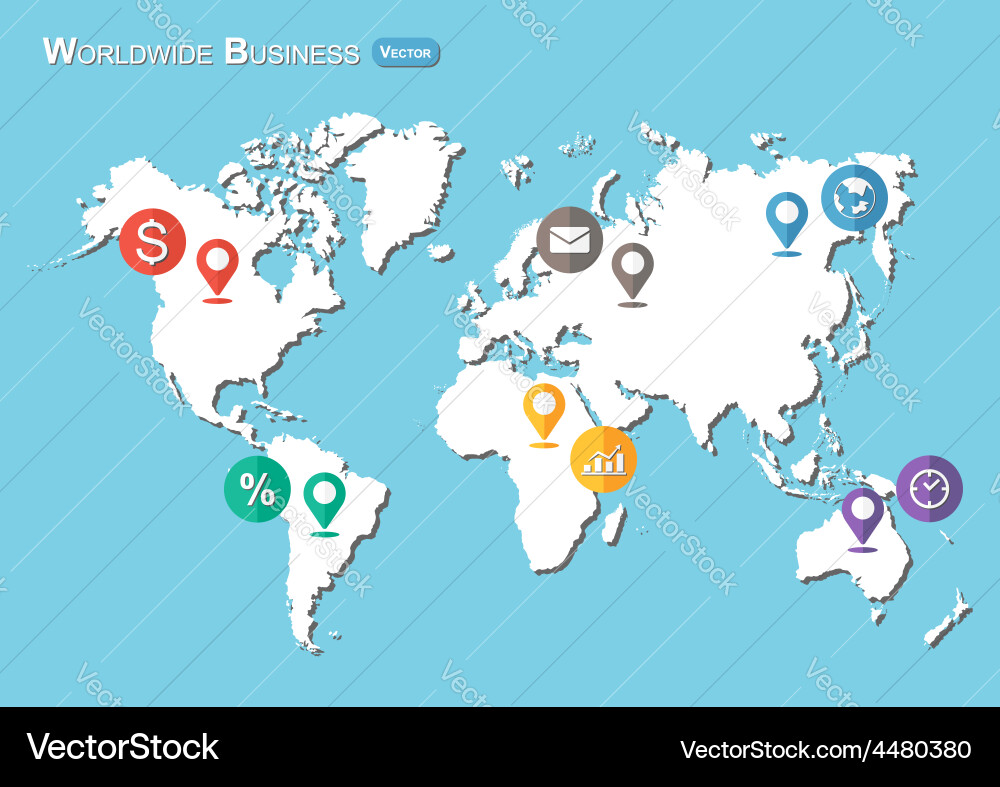 Global Map with Pointer Icons Vector Image