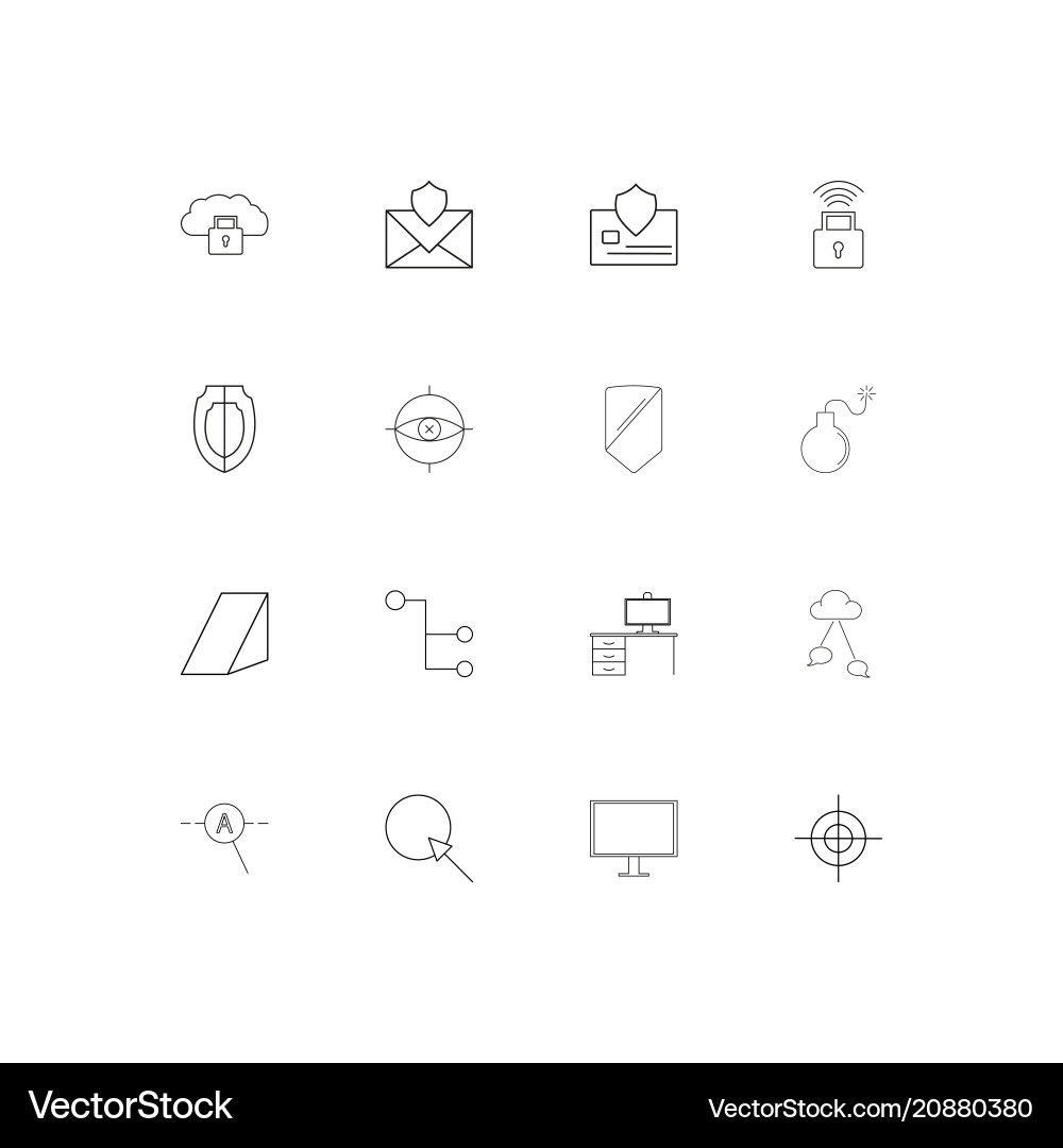 Internet security linear thin icons set outlined vector image