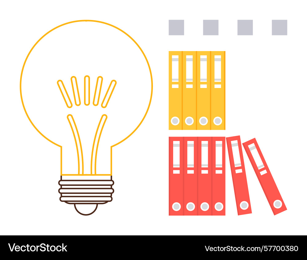 Light bulb and colorful binders representing Vector Image
