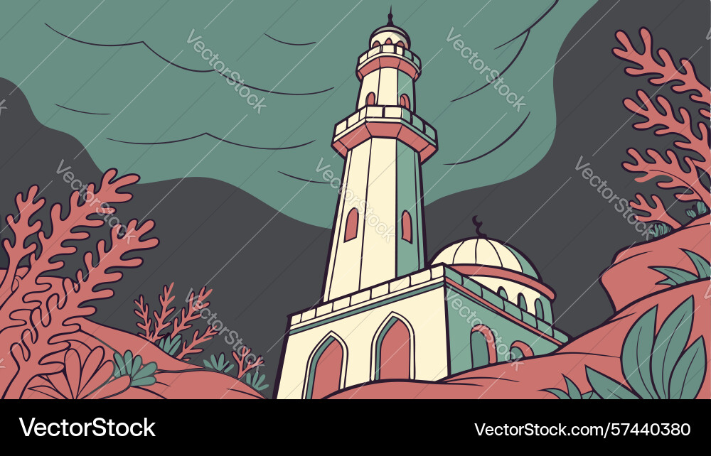 Lighthouse with dynamic abstract waves and energy vector image