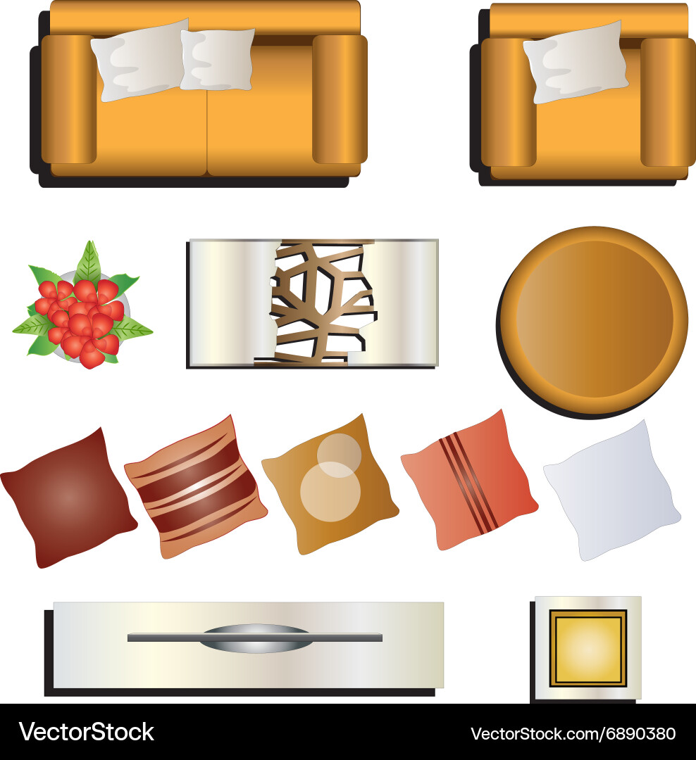 Living room furniture top view set 7 for interior vector image