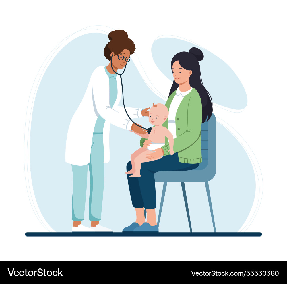 Pediatrician examines baby on a mothers lap Pediatrician examines baby on a mothers lap vector image